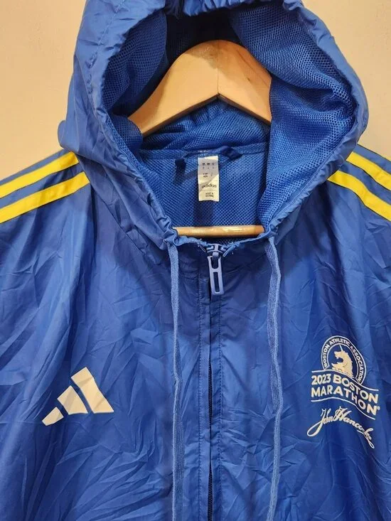 Adidas Boston Marathon 2023 Windbreaker Mens M Blue Full Zip Track Hoodie Run - Picture 2 of 15